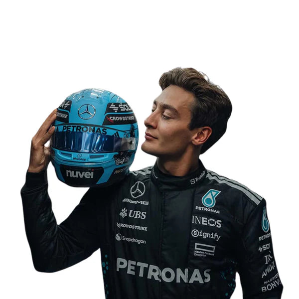 Discover the exclusive George Russell Mercedes-AMG Petronas 2025 F1 replica race suit. Perfect for fans and collectors, embody the spirit of racing excellence.